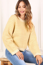 Women's Casual Herringbone Pattern Crew Neck Sweater