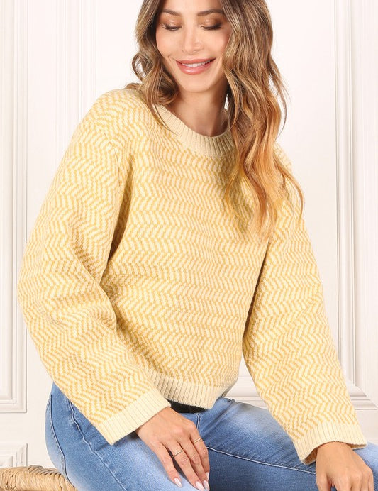 Herringbone Pattern Crew Neck Sweater