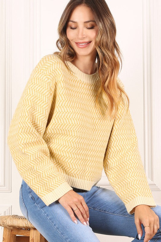 Women's Casual Herringbone Pattern Crew Neck Sweater