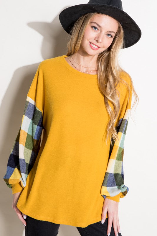 Plus Size Casual Multi Plaid Mixed Long Sleeve Top