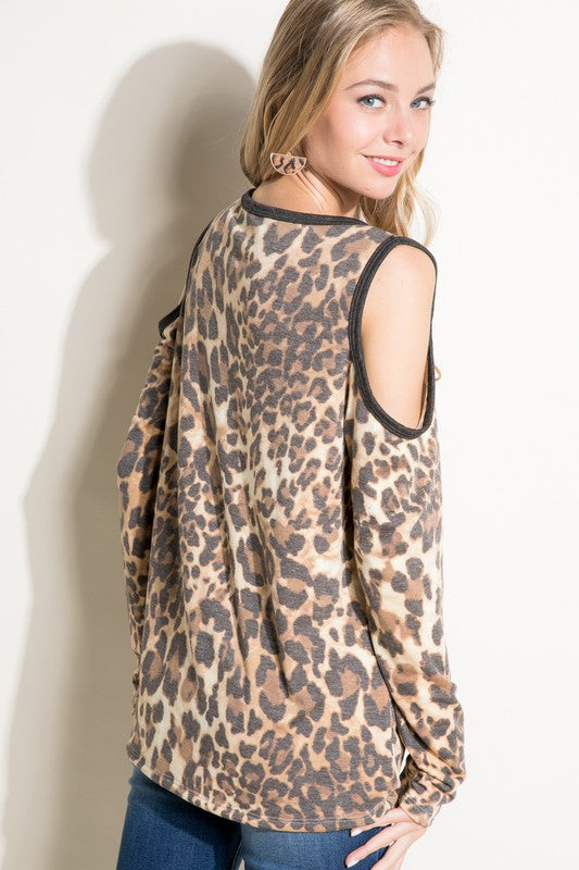 Women's Animal Print Cold Shoulder Top