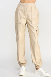 Women's Casual Loose Fit Vegan Leather Cargo Pants