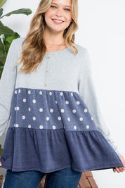 Women's Casual Colorblock Polka Dot Top