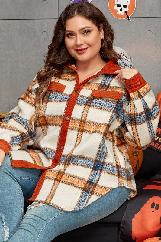 Women's Plus Size Plaid Buttoned Jacket