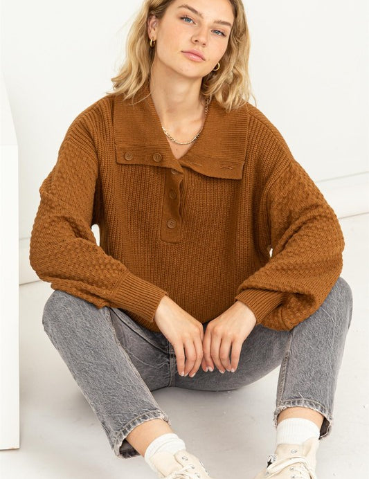 Women's Oversized Wide Collar Button Front Sweater