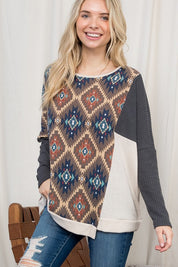 Plus Size Oversized Aztec Print Cozy Top