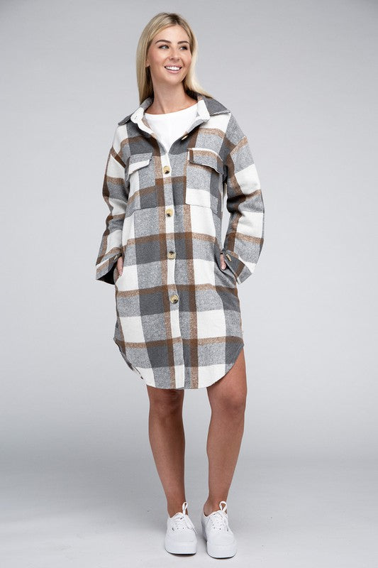 Women's Plaid Drop Shoulder Long Sleeve Shirt