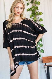 Women's Striped Tie Dye Short Sleeve Tunic