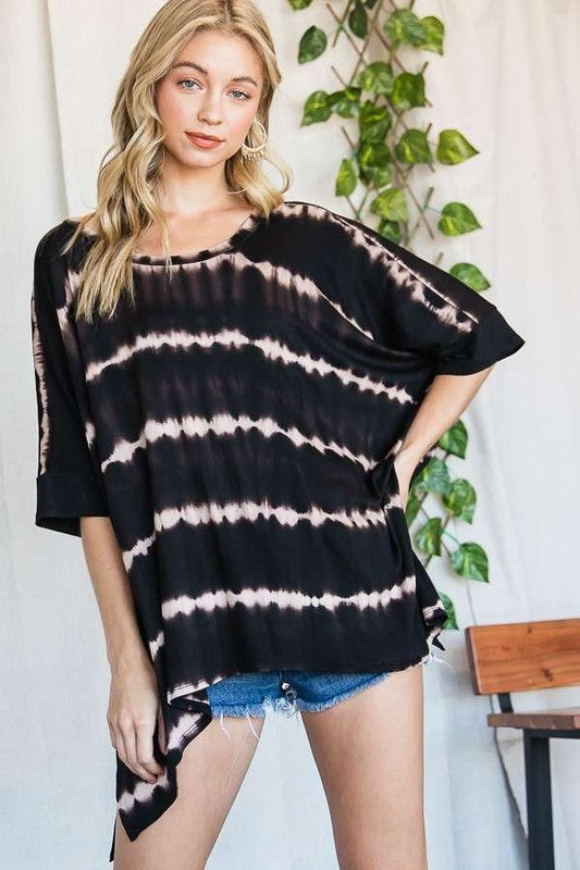 Women's Striped Tie Dye Short Sleeve Tunic