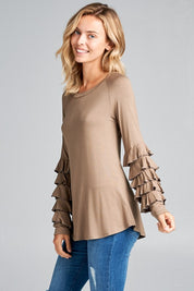 Women's Casual Mini Tiered Ruffle Long Sleeve Top