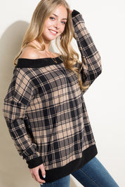 Women's Plaid Off Shoulder Top