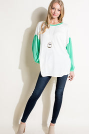 Women's Loose Fit Color Block Puff Sleeve Top