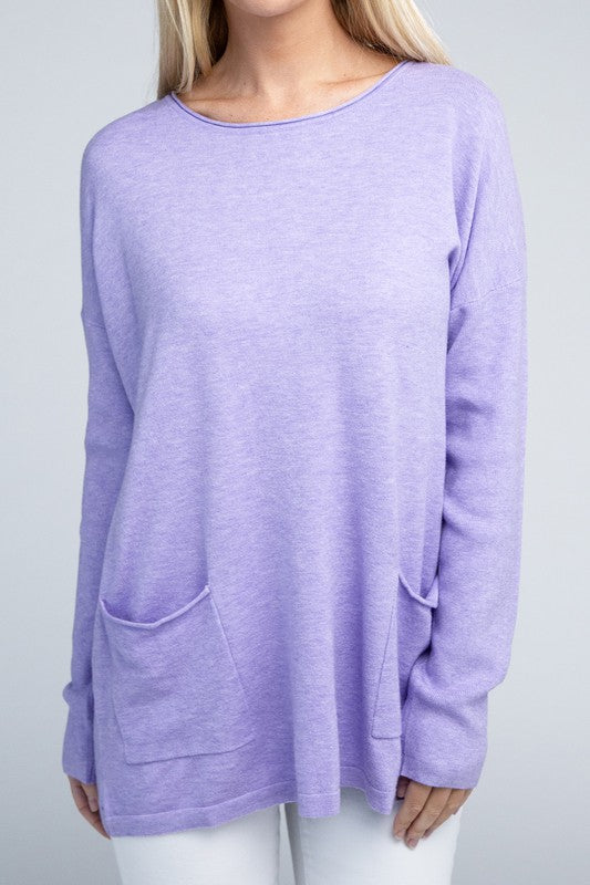 Women's Relaxed Viscose Sweater with Front Pockets