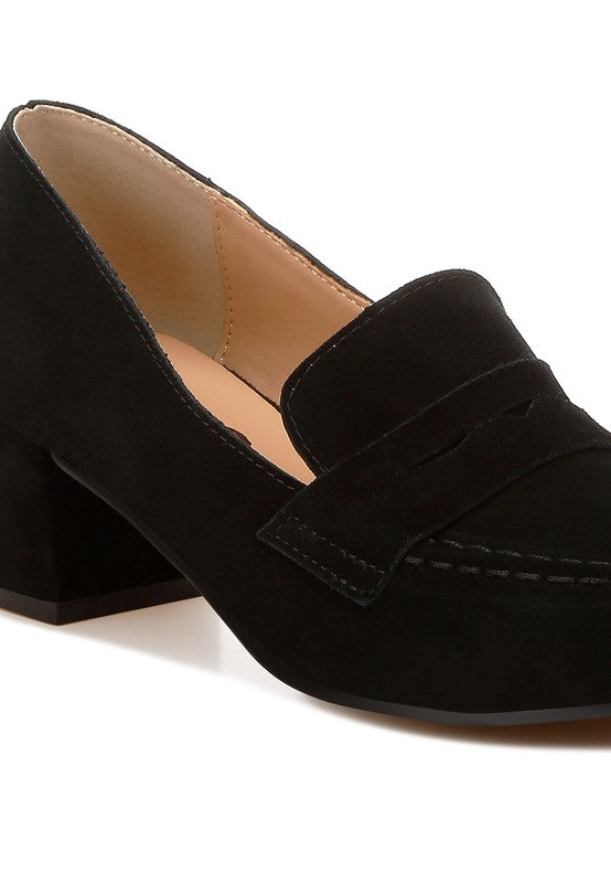 Women's Casual Block Heel Genuine Suede Loafers