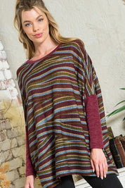 Women's Oversized Striped Pullover Tunic Top