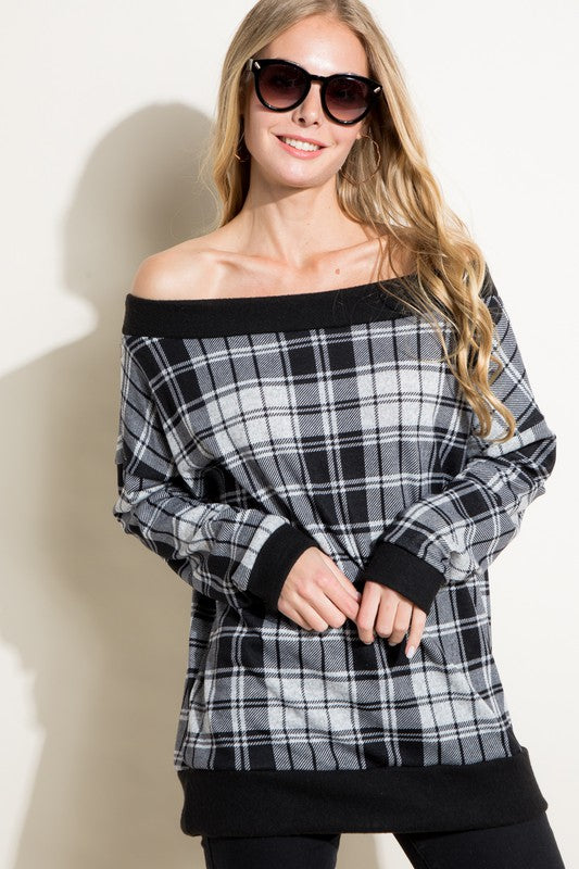 Women's Plaid Off Shoulder Top