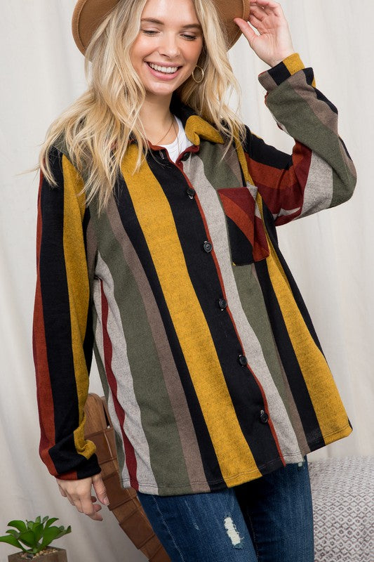 Women's Oversized Cozy Stripe Flannel Shacket