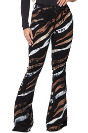 Women's High Rise Tiger Print Bell Bottom Jeans