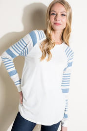 Women's Casual Plus Long Sleeve Stripe Mixed Top