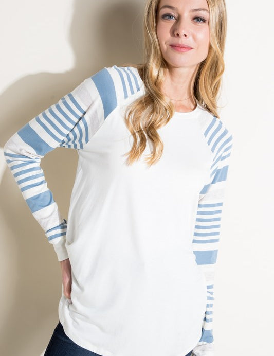 Women's Casual Plus Long Sleeve Stripe Mixed Top