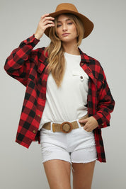 Women's Relaxed Fit Plaid Embroidered Jacket