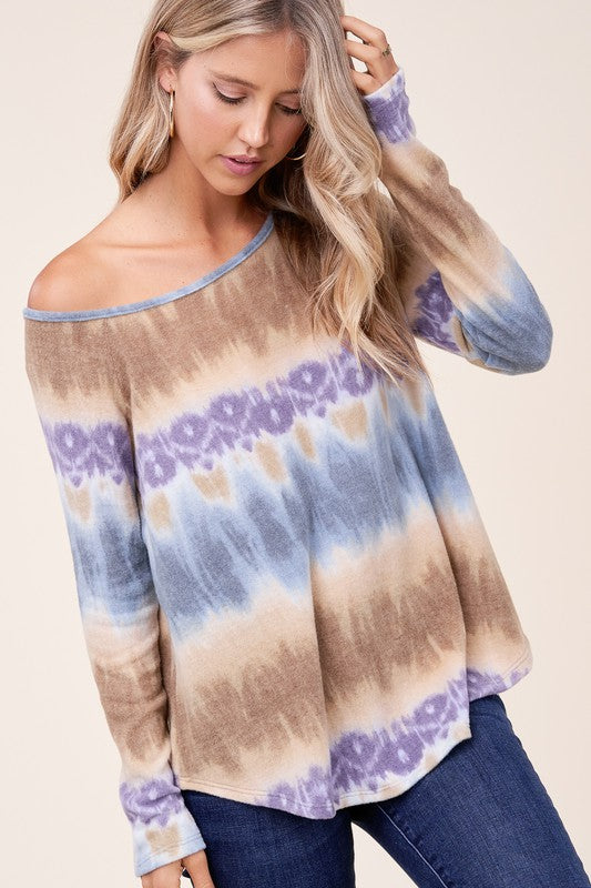 Women's Cozy Tie Dye Print One Shoulder Top