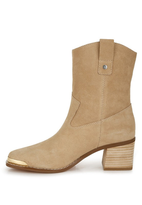 Women's Suede Western-Inspired Square Toe Ankle Boots