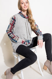 Women's Casual Plaid Mixed Turtle Neck Sweatshirt