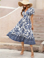 Women's Floral Print Short Sleeve Maxi Dress