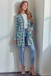 Women's Casual Plaid Long Cardigan