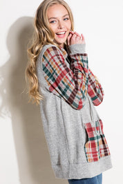 Women's Casual Plaid Mixed Turtle Neck Sweatshirt