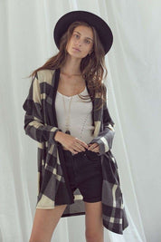 Women's Long Sleeve Checker Print Cardigan