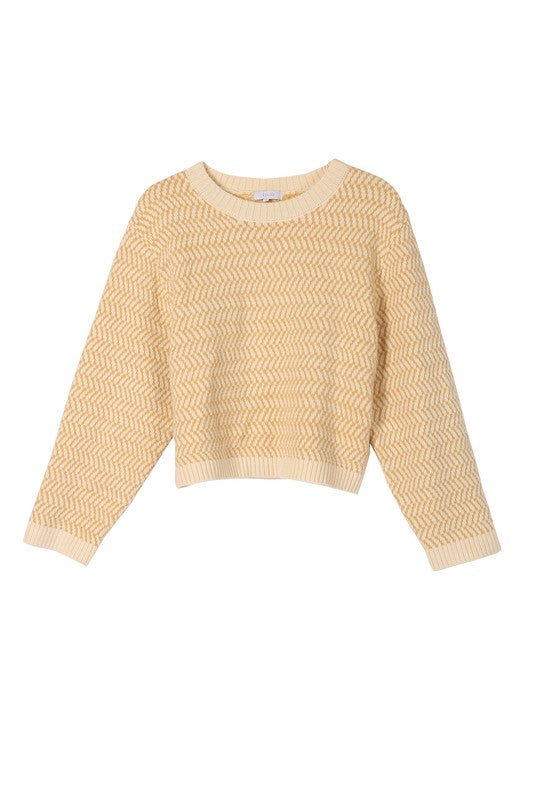 Women's Casual Herringbone Pattern Crew Neck Sweater