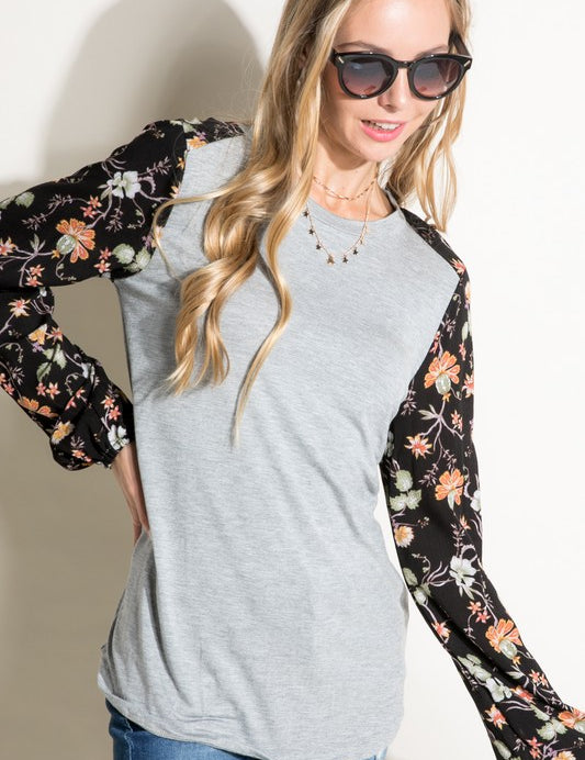 Plus Size Floral Print Mixed Casual Tunic Top