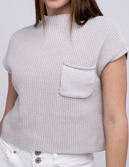 Mock Neck Short Sleeve Cropped Sweater