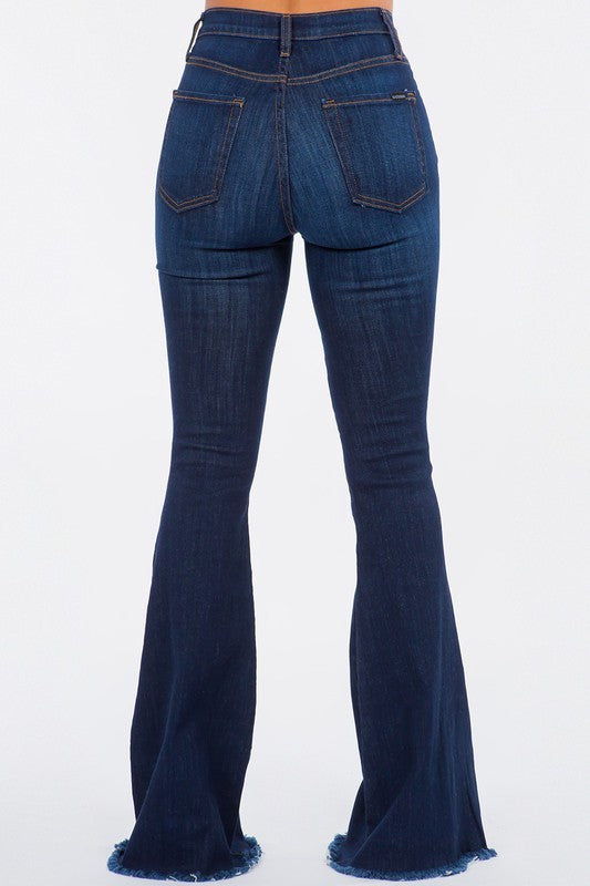 Women's High Rise Dark Denim Bell Bottom Jeans