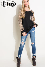 Women's Casual Solid and Animal Print Pocket Tunic Top