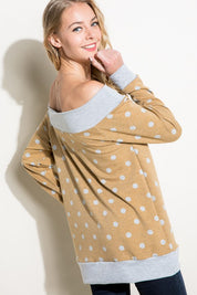 Plus Size Off Shoulder Polka Dot Long Sleeve Top