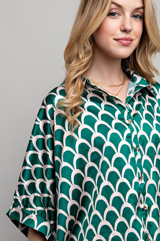 Women's Geometric Print Oversized Button Down Shirt