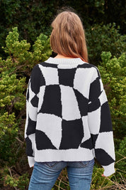 Women's Oversized Geo Checker Knit Sweater Top