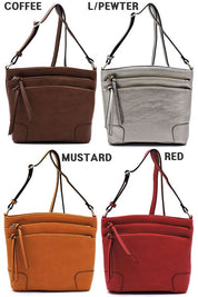 Women's Faux Leather Multi Zip Pocket Crossbody Bag