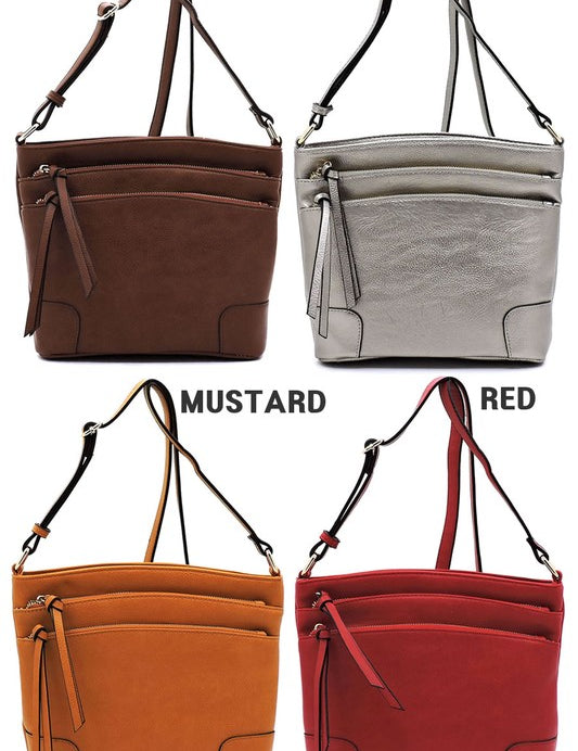 Women's Faux Leather Multi Zip Pocket Crossbody Bag