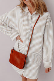 Women's Striped Long Sleeve Button-Up Mini Shirt Dress