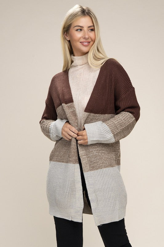 Women's Color Block Open Front Cardigan