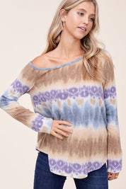 Women's Cozy Tie Dye Print One Shoulder Top