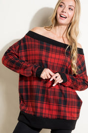 Women's Plaid Off Shoulder Top