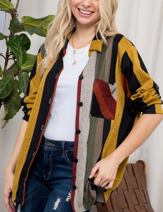 COZY STRIPE BUTTON DOWN SHACKET