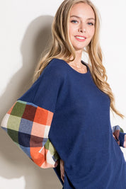 Plus Size Casual Multi Plaid Mixed Long Sleeve Top