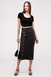 Women's High Waist Stretch Midi Denim Skirt