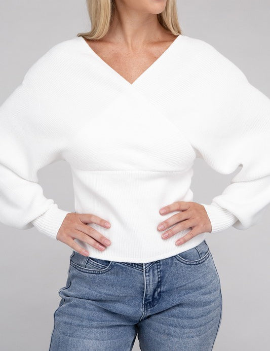 Viscose Cross Wrap Pullover Sweater